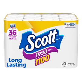 Scott 36-Roll Toilet Paper Pack – 1,100 Sheets per Roll (Long-Lasting Value)
