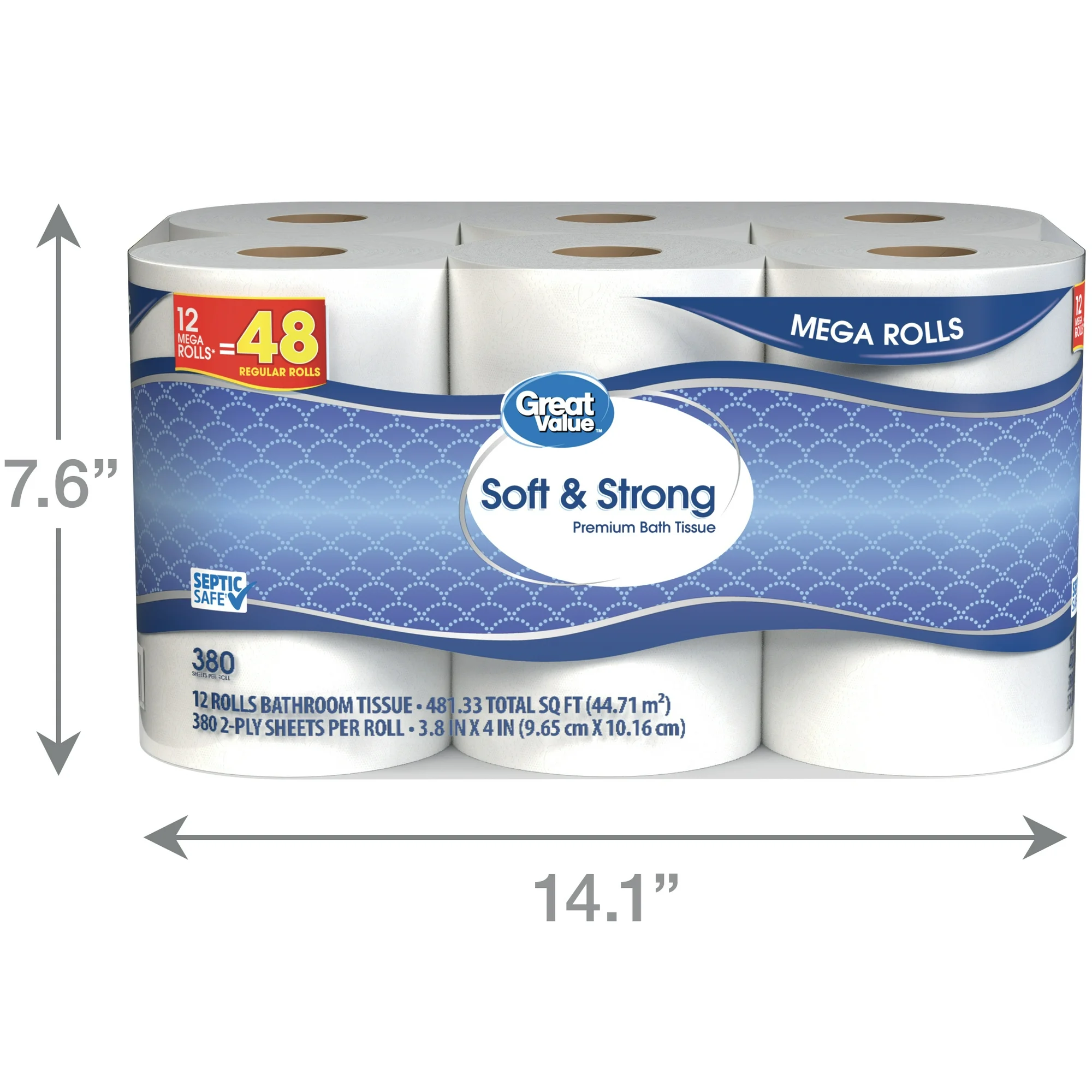 Great Value Soft & Strong Premium Toilet Paper – 2-Ply, 235 Sheets, 12 Mega Rolls - Image 4