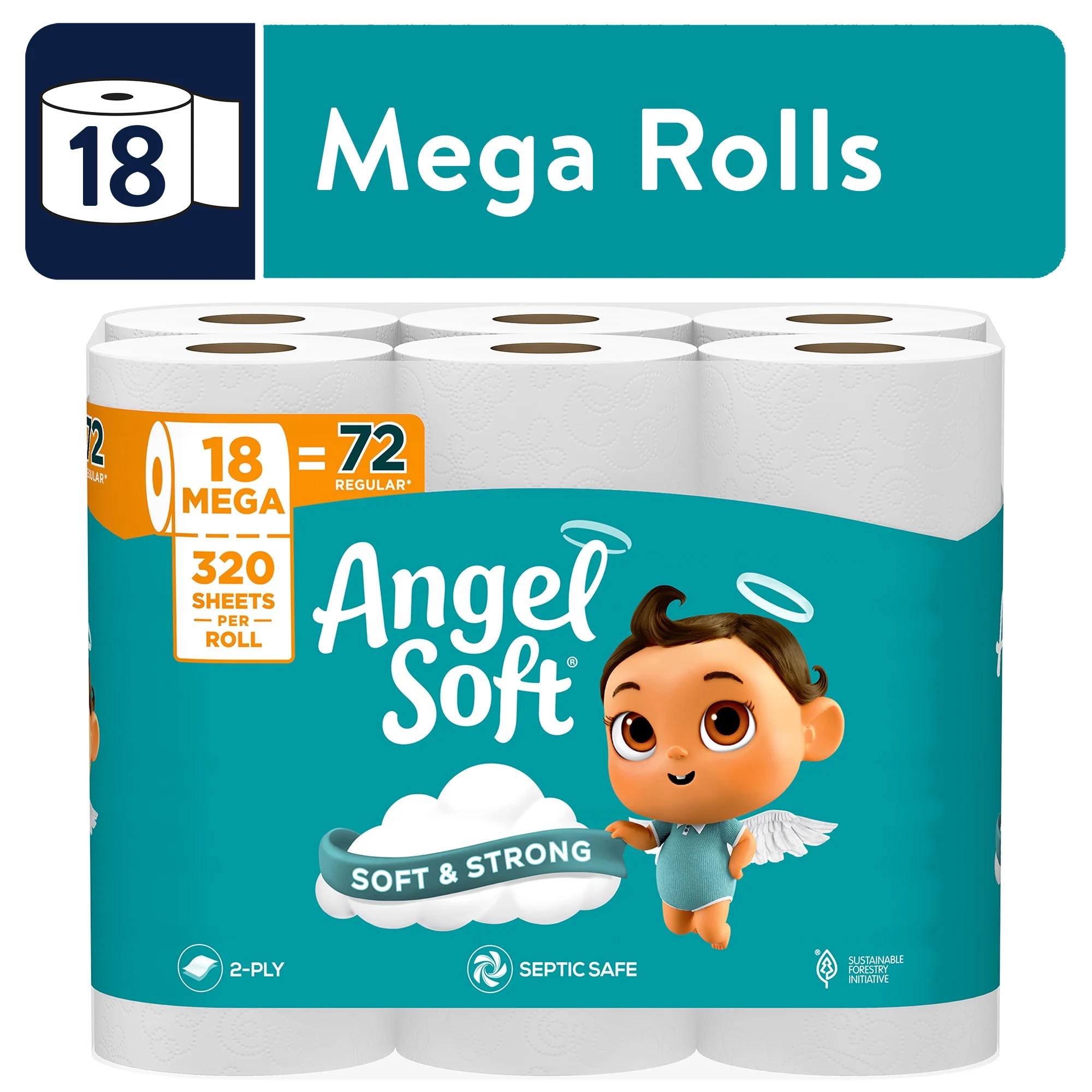 Angel Soft® Mega Rolls – 2-Ply, 320 Sheets, 18 Rolls